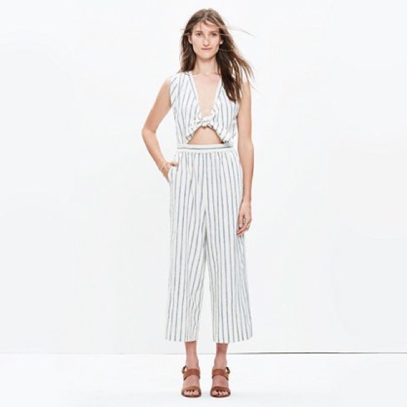 Madewell Tie-Front Culotte Jumpsuit in Ikat Stripe - Picture 1 of 5